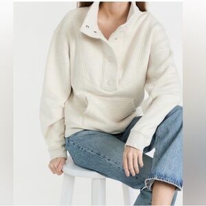 Agolde Funnel Neck Snap Button Pullover Heathered Oatmeal Cream size Small